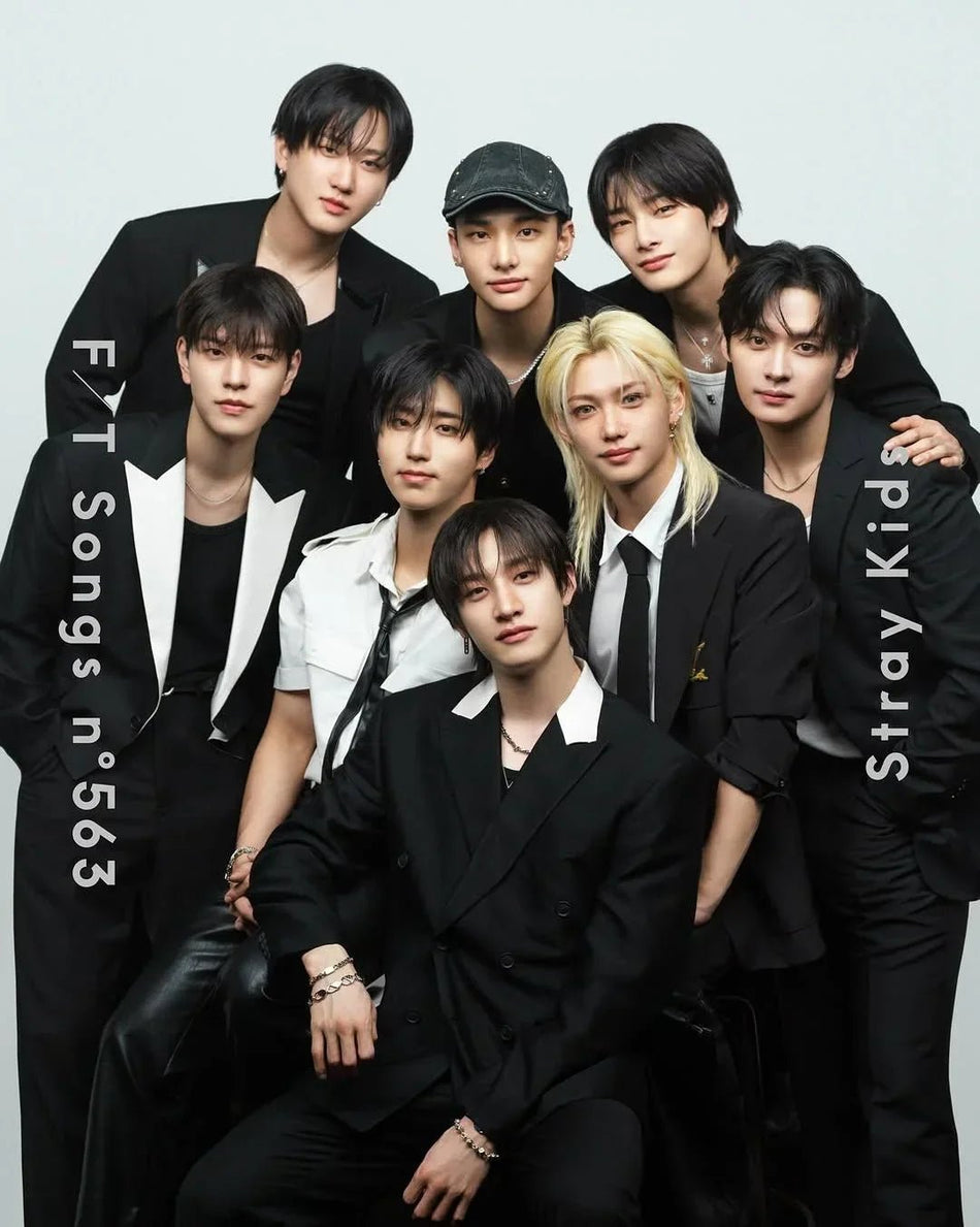Stray Kids members Bang Chan, Lee Know, Changbin, Hyunjin, Han, Felix, Seungmin, and I.N for the umakpop collection