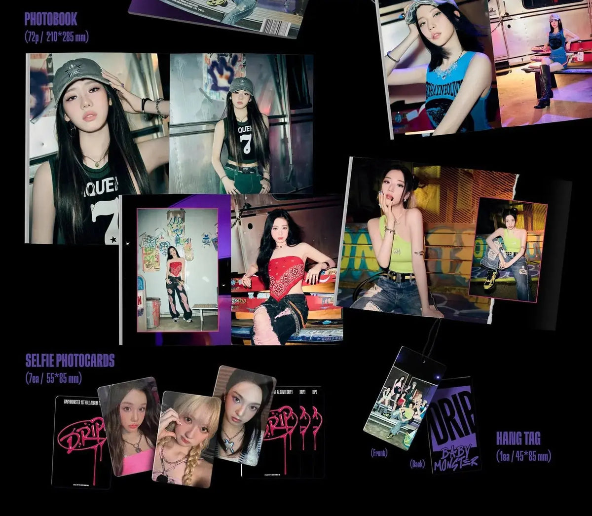 BABYMONSTER DRIP 1st Full Album selfie photocards and stickers