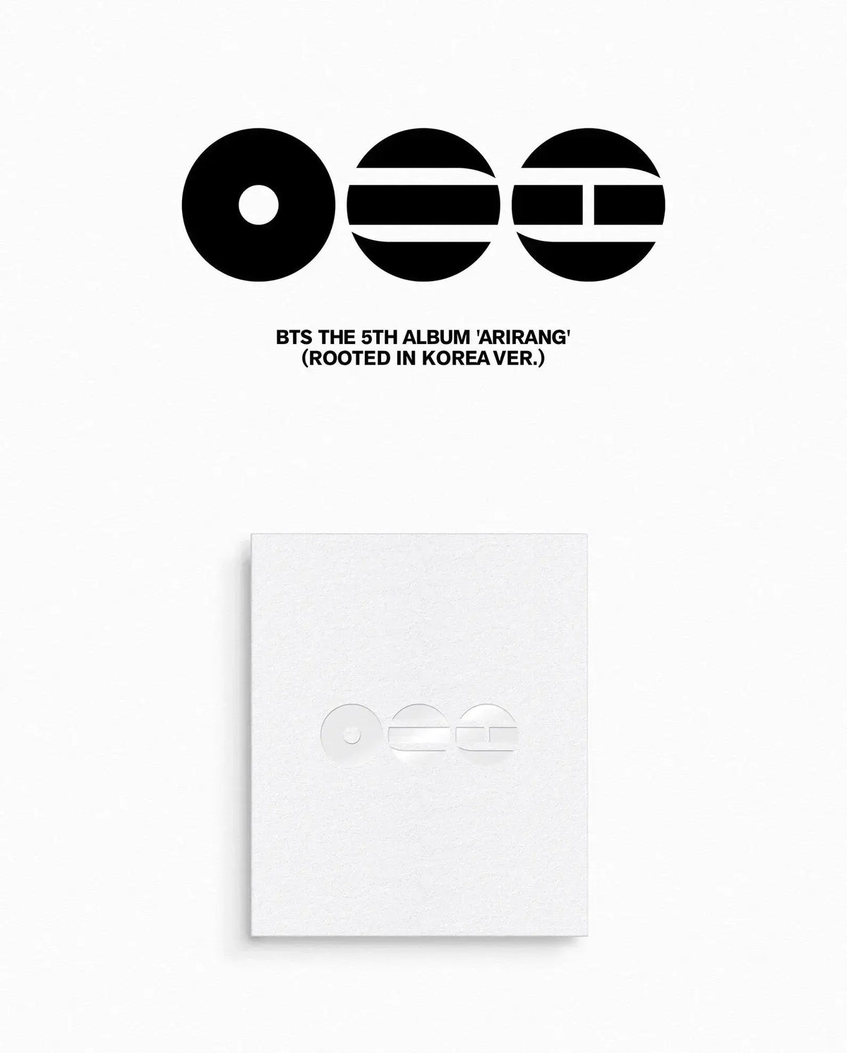 The elegant, traditional-themed gold and white cover of the BTS [ARIRANG] 2026 special anthology album at umakpop.