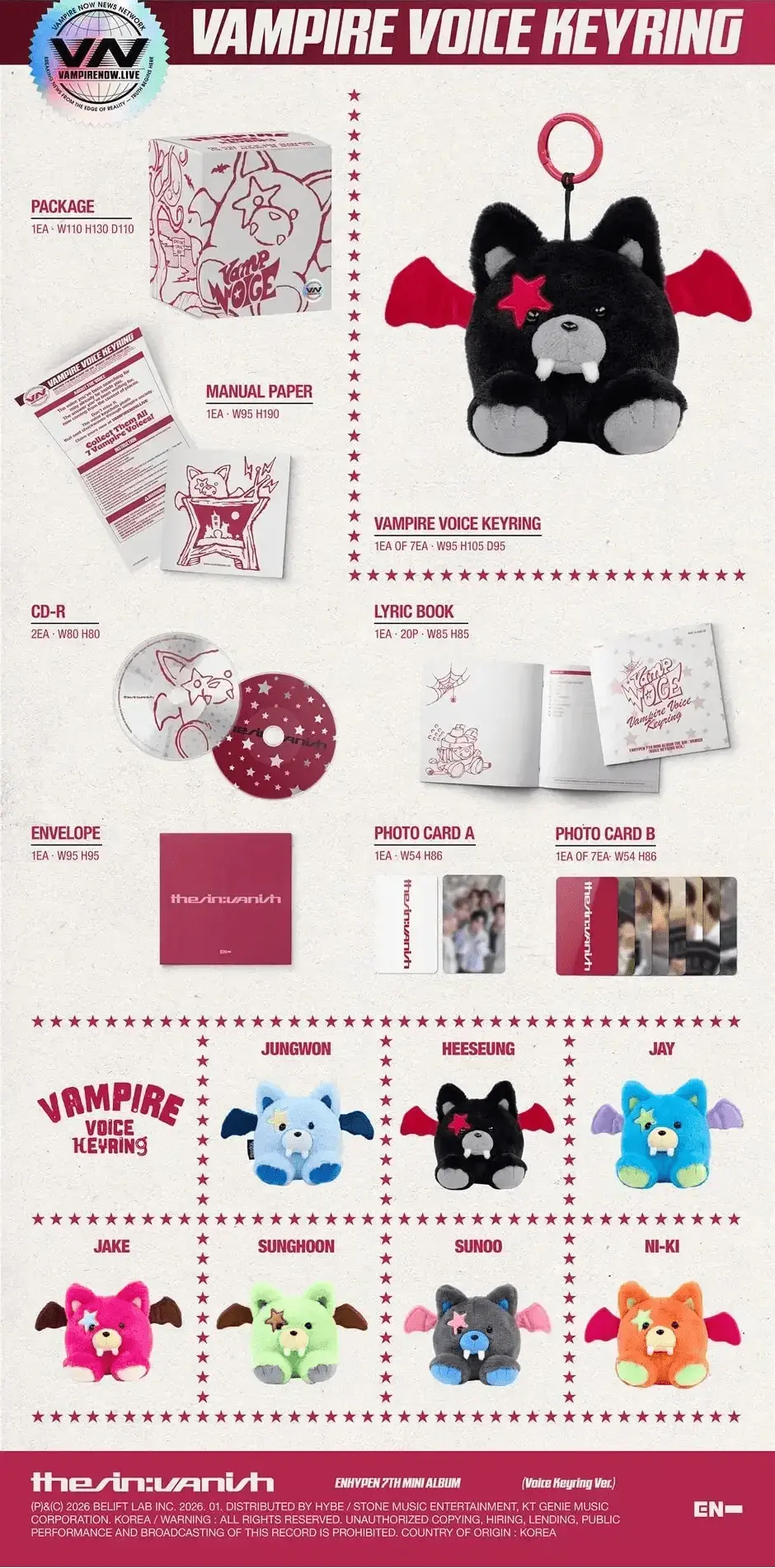 ENHYPEN THE SIN VANISH Voice Keyring Ver. photocard A and B
