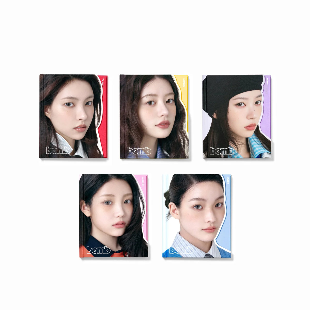 ILLIT bomb GLLIT Ver. official album covers featuring five member versions