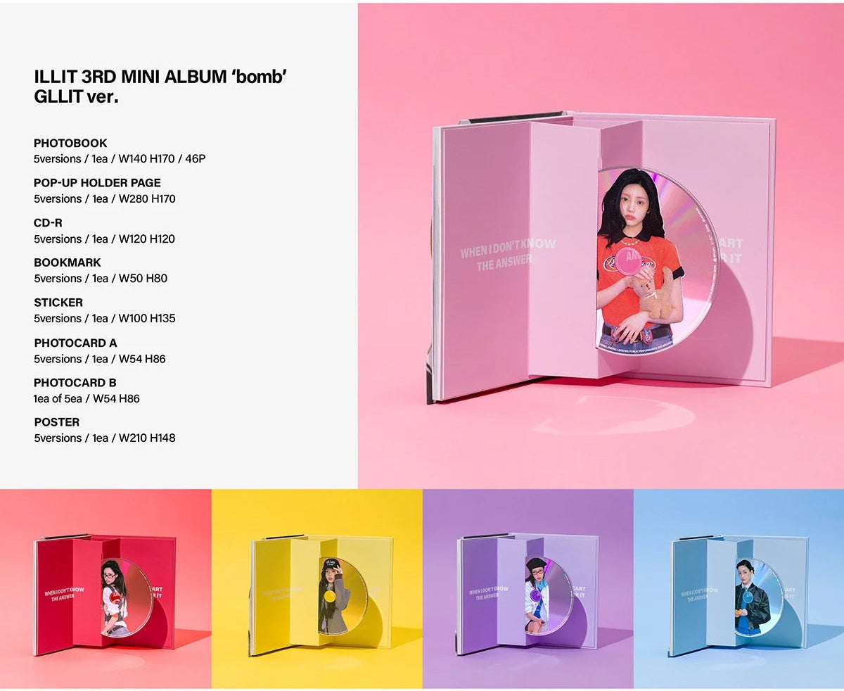 ILLIT bomb GLLIT Ver. album inclusions including CD, 46-page photobook, photocards and poster