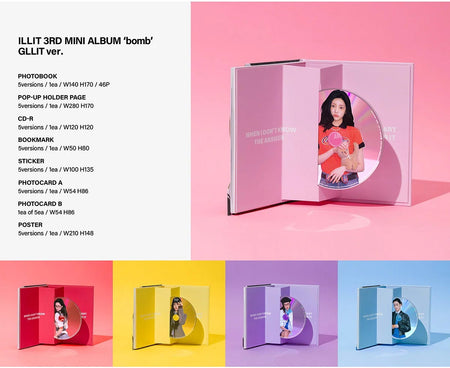 ILLIT bomb GLLIT Ver. album inclusions including CD, 46-page photobook, photocards and poster