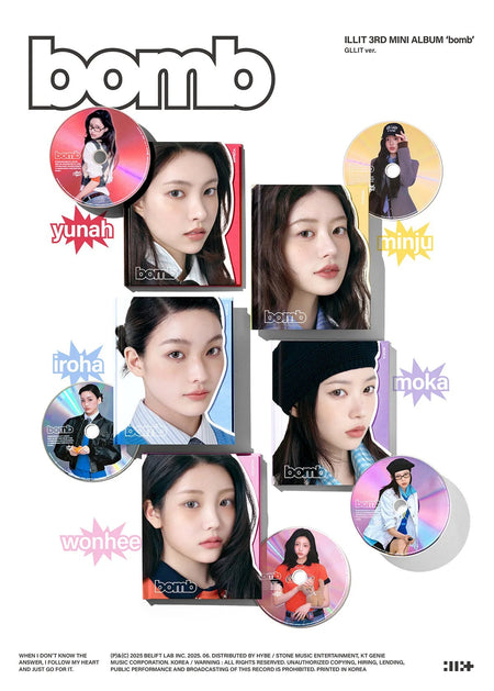 ILLIT bomb GLLIT Ver. Yunah, Minju, Moka, Wonhee and Iroha member editions