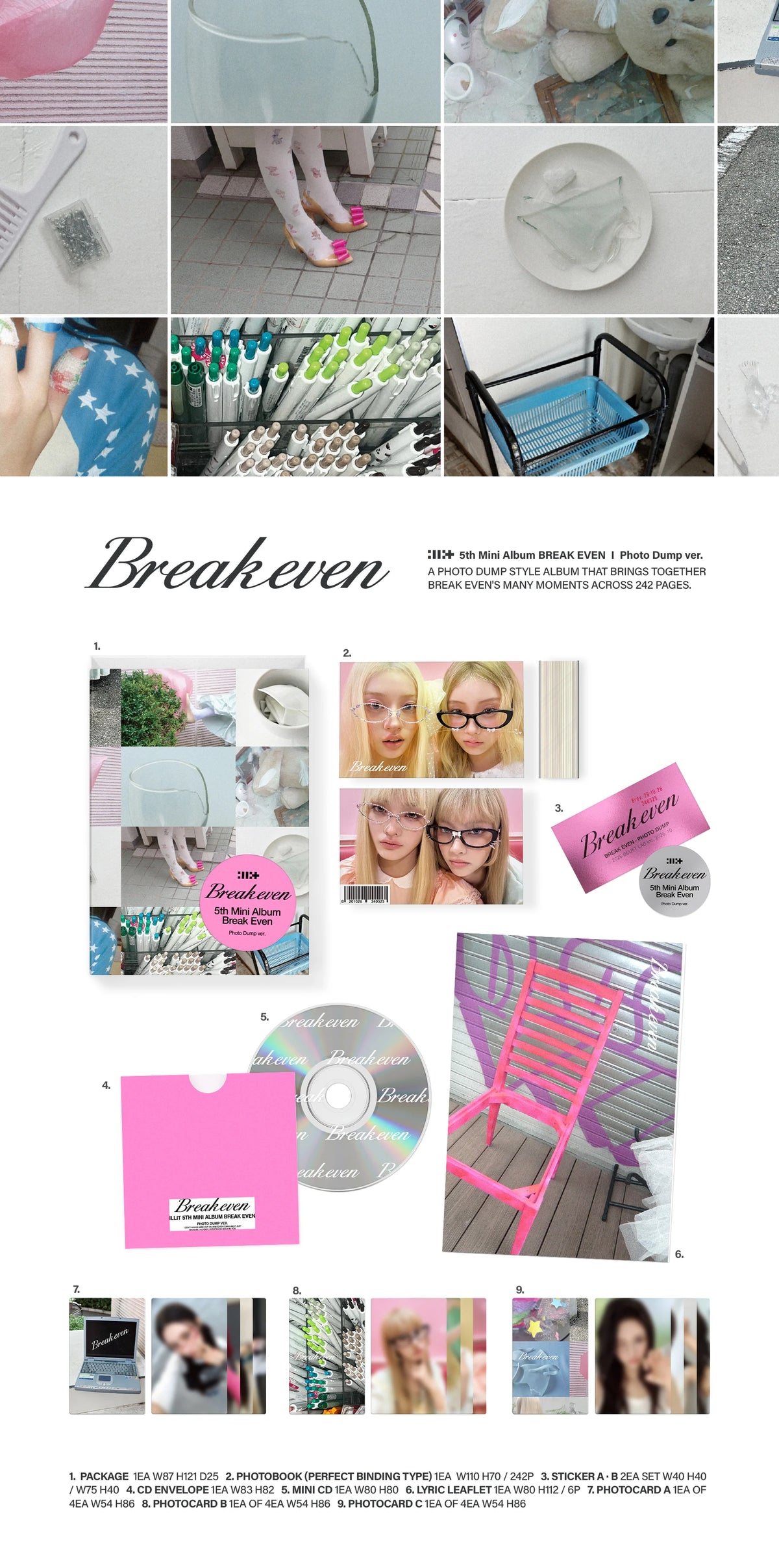 ILLIT BREAK EVEN Photo Dump Ver. 242-page photobook, Mini CD, stickers and photocards