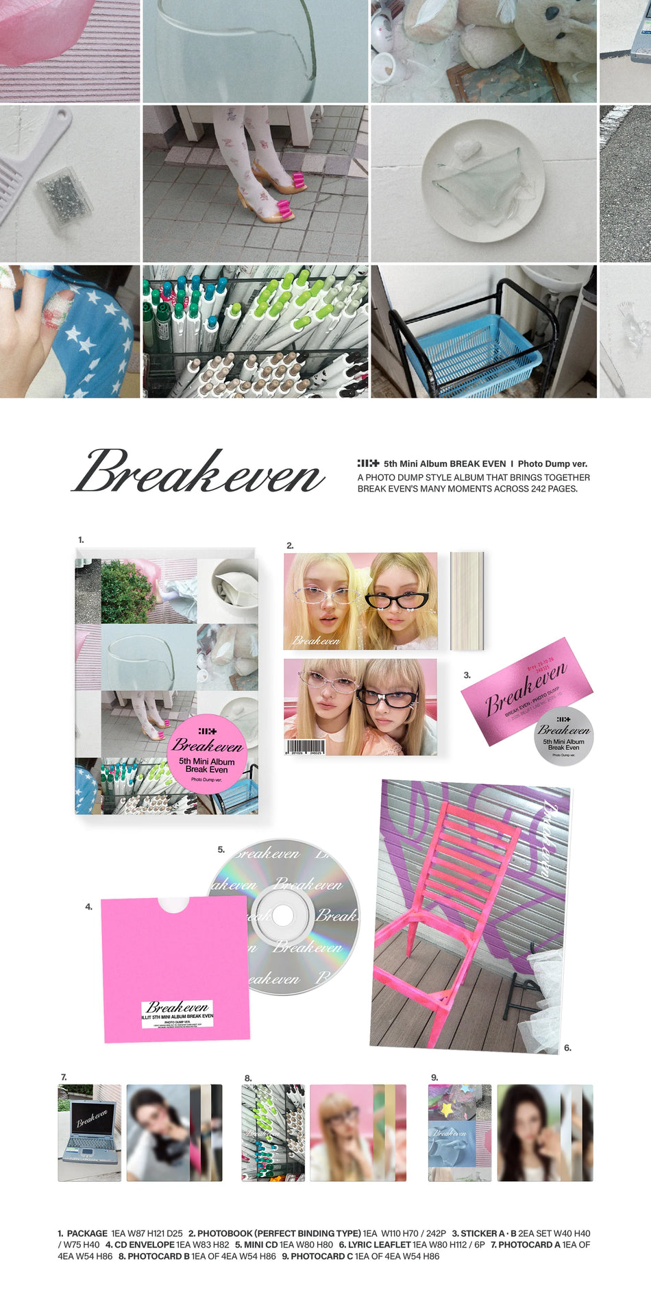 ILLIT BREAK EVEN Photo Dump Ver. 242-page photobook, Mini CD, stickers and photocards