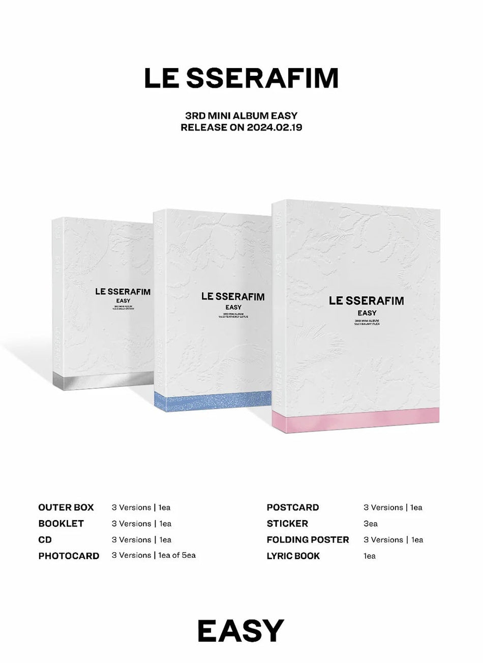 LE SSERAFIM EASY album inclusions with CD, 104-page photobook, photocard, stickers and poster
